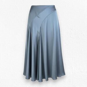 Vince Gray Blue Green Asymmetrical Satin Pleated Modern Luxe Midi Skirt Size 2